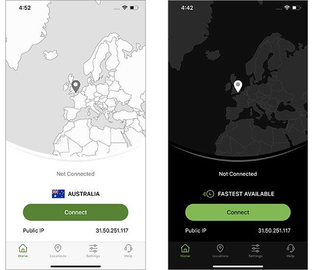 La nuova applicazione di IPVanish per dispositivi iOS: l'interfaccia