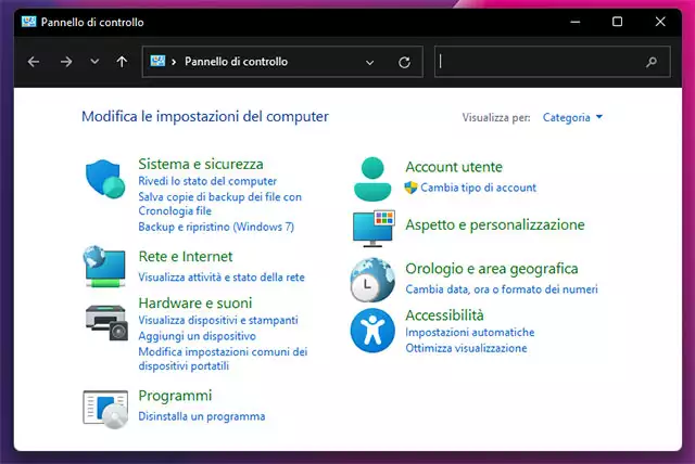 Windows 11: il Pannello di Controllo