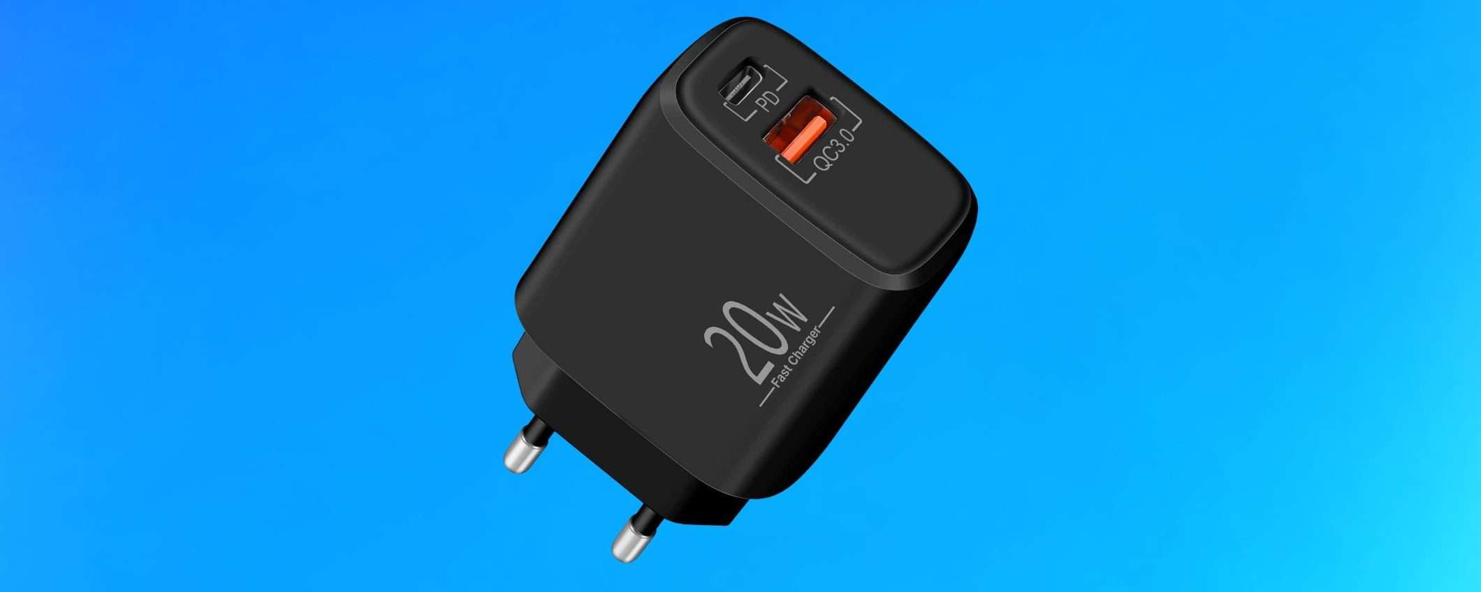 Caricatore 20W doppia uscita USB a soli 12 euro su Amazon