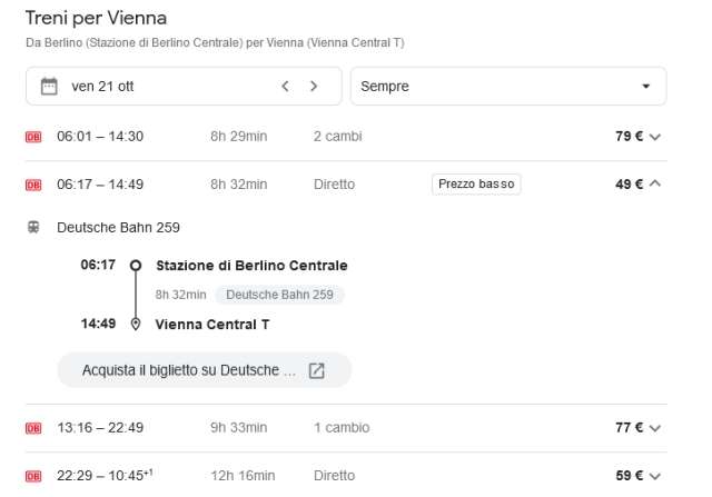 Ricerca treni su Google