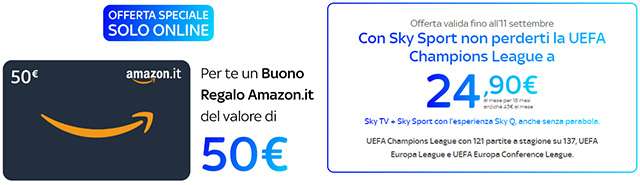 La promozione di Sky Sport che regala un buono Amazon da 50 euro