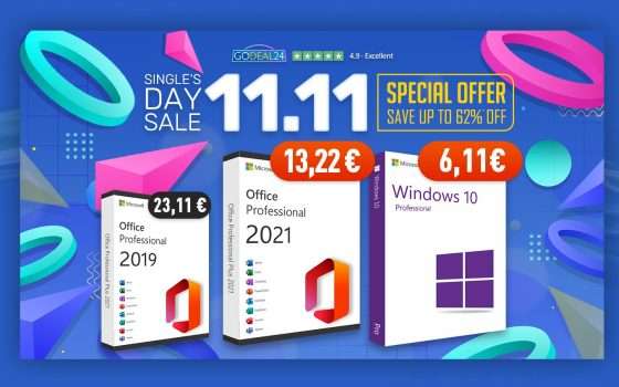 Saldi 11-11 Godeal24: Windows 10 e Office 2021 originali da 6,11€!