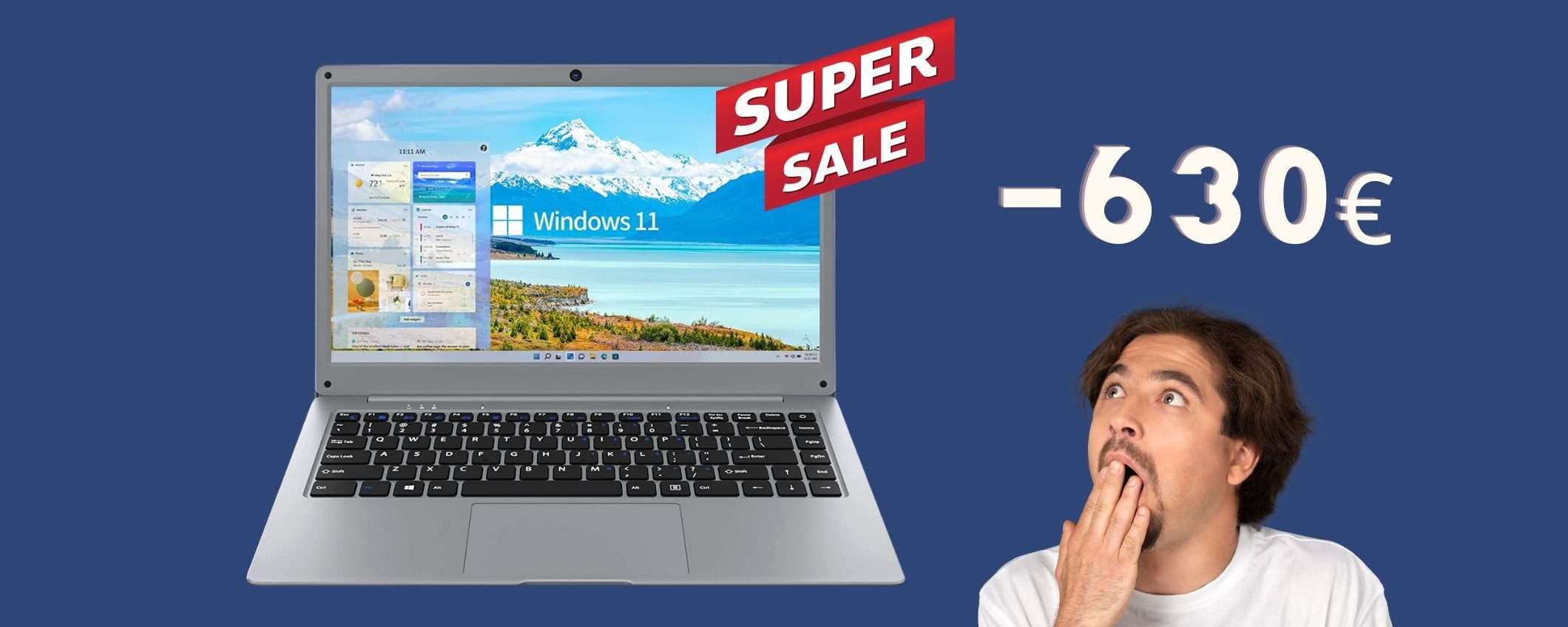 Notebook con W11, 12+256GB: lo sconto FOLLIA è su Amazon (-630€)