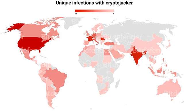 Le infezioni da cryptojacker nel mondo, secondo il report di Bitdefender