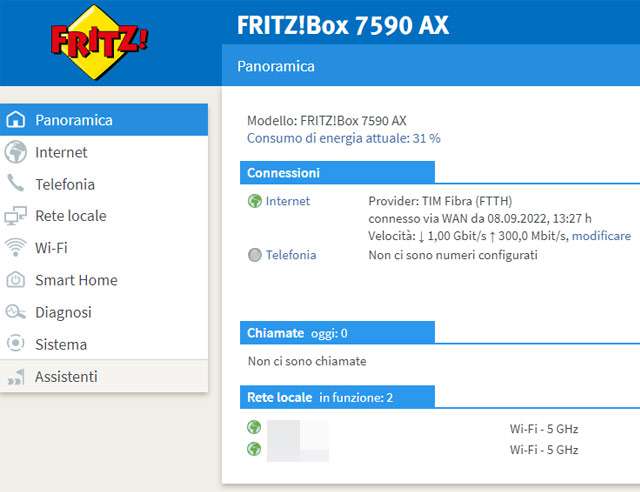 FRITZ!OS, la dashboard del FRITZ!Box 7590 AX