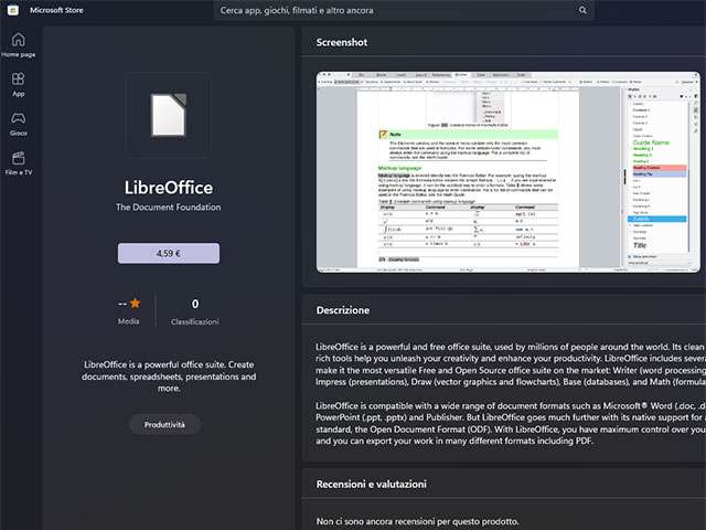 LibreOffice per Windows è disponibile su Microsoft Store