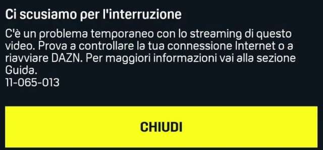 DAZN . messaggio di errore