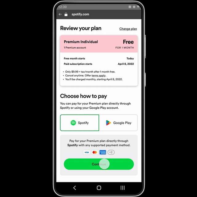 Spotify Premium - pagamento in-app