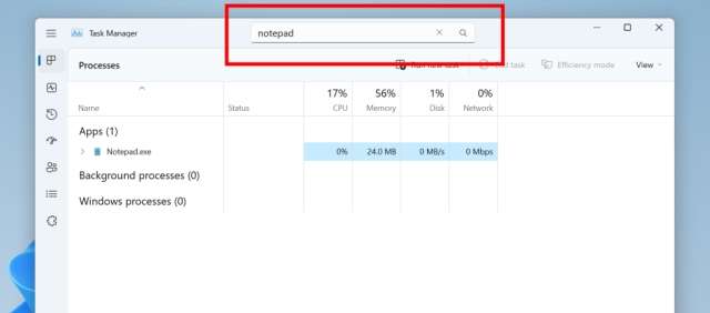 Task Manager - ricerca processo