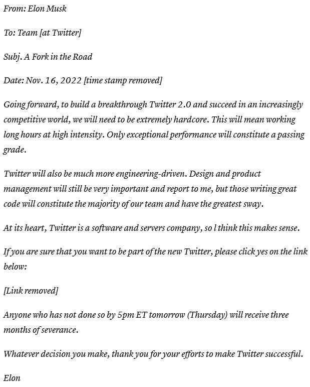 Twitter 2.0 - email Musk