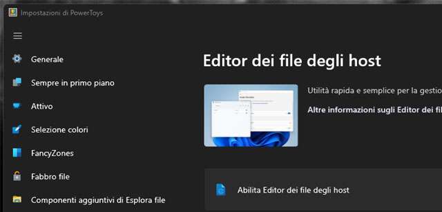 La nuova funzionalità Hosts File Editor di PowerToys