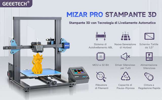 Geeetech Mizar Pro, stampante 3D con display touchscreen a colori: le caratteristiche