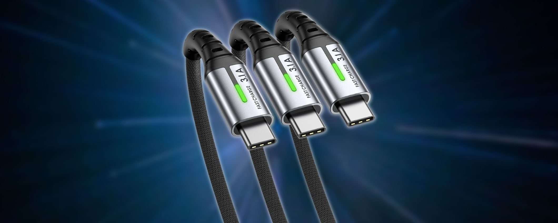Cavo USB-C per ricarica veloce: 7€ su Amazon per il pacco da 3