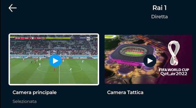Mondiali in streaming su RaiPlay: selezione della camera