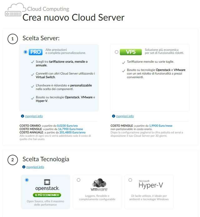 Aruba, impostazione Cloud Server VPS Pro