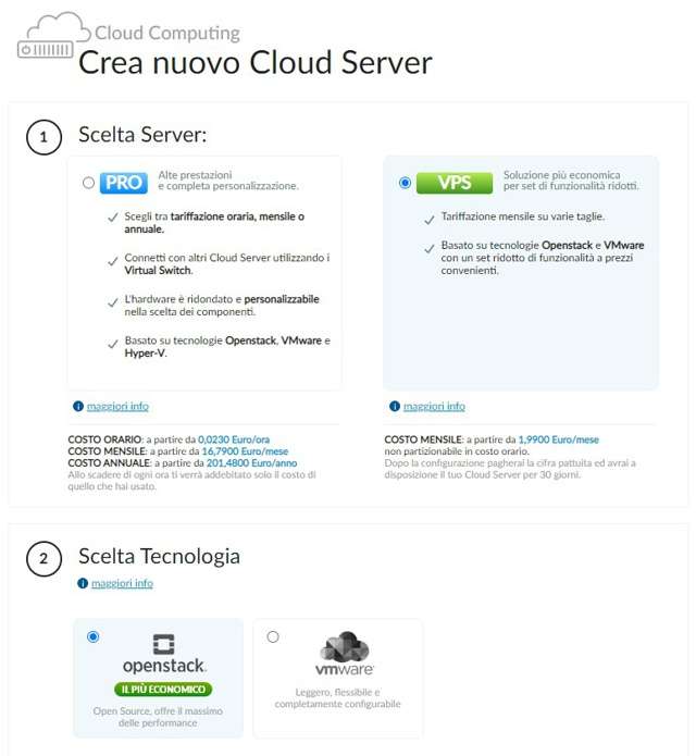 Aruba, impostazione Cloud Server VPS