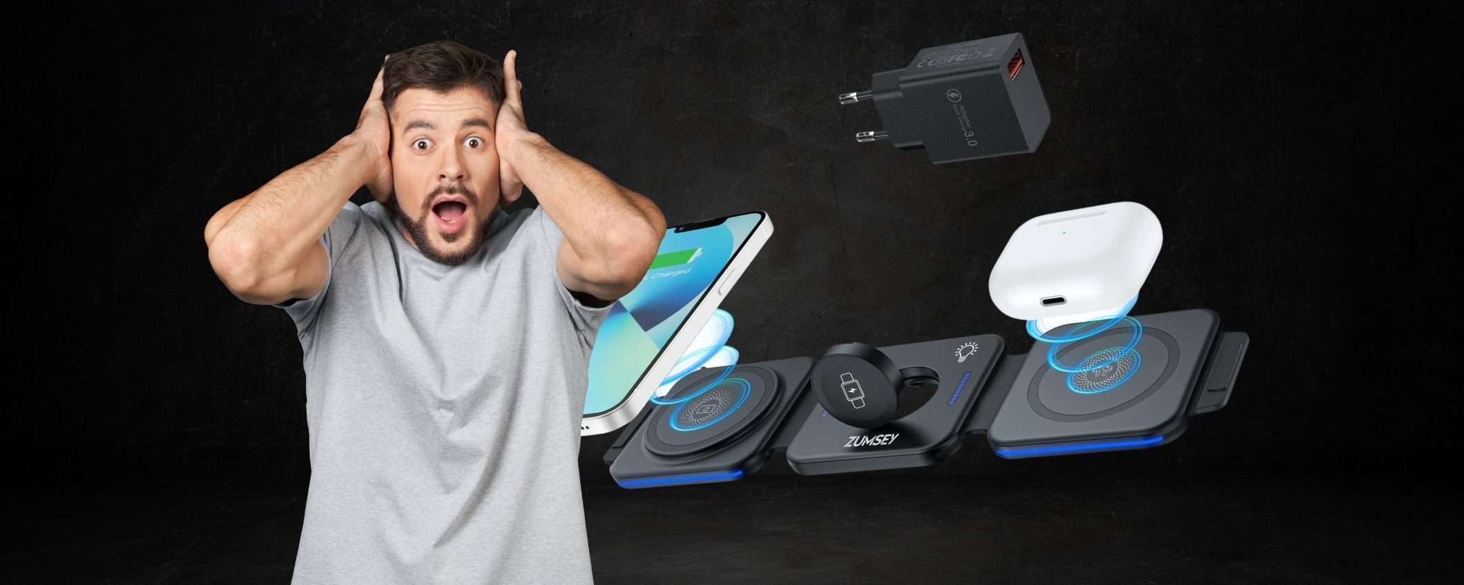 Caricatore wireless PIEGHEVOLE 3 in 1, ne hai bisogno: fidati