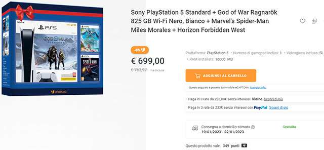 Il bundle di PS5 con tre giochi, in vendita su Unieuro