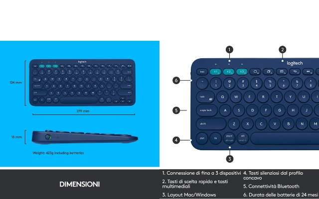 Logitech K380 Tastiera Bluetooth Compatta - Viola, Multi-Device, Per Computer, Tablet E Smartphone