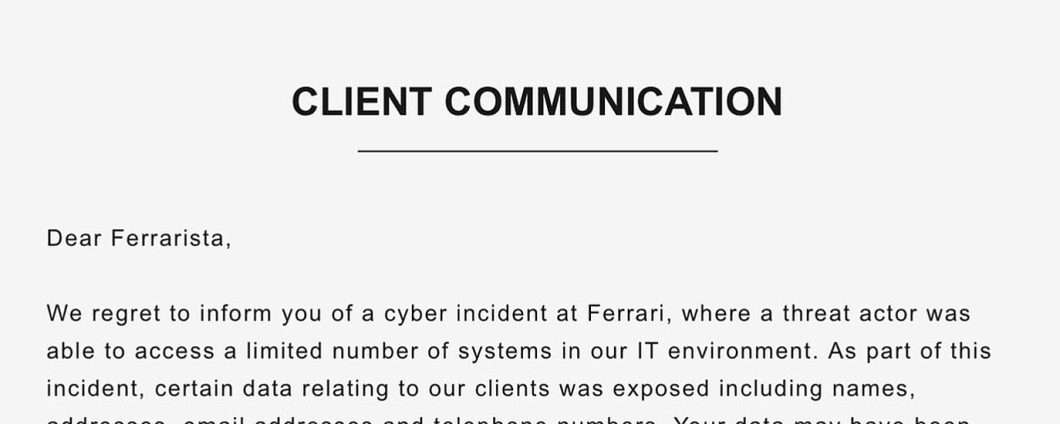 Ferrari attacco informatico