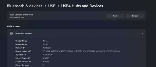 Impostazioni USB4