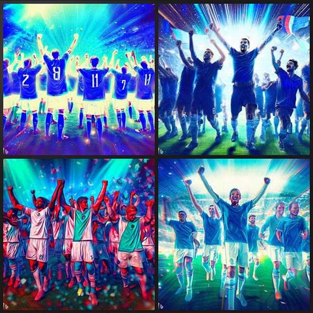 Bing Image Creator: italy national soccer team cheering after winning the 2026 world cup, in the final against germany, futuristic style