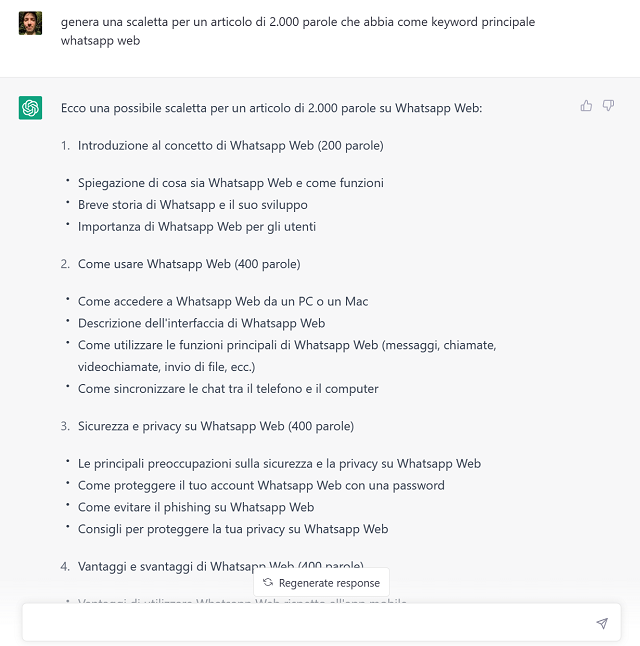 chatgpt scaletta whatsapp web dettagliata