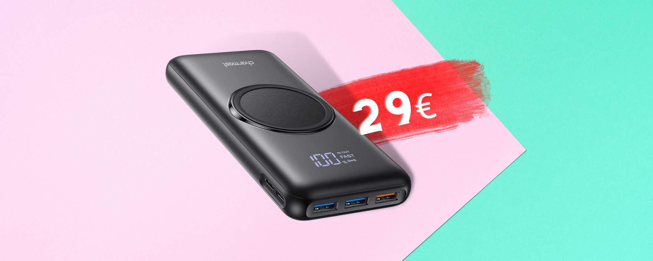 Power Bank 20000mAh con ricarica RAPIDA e WIRELESS, offerta lampo