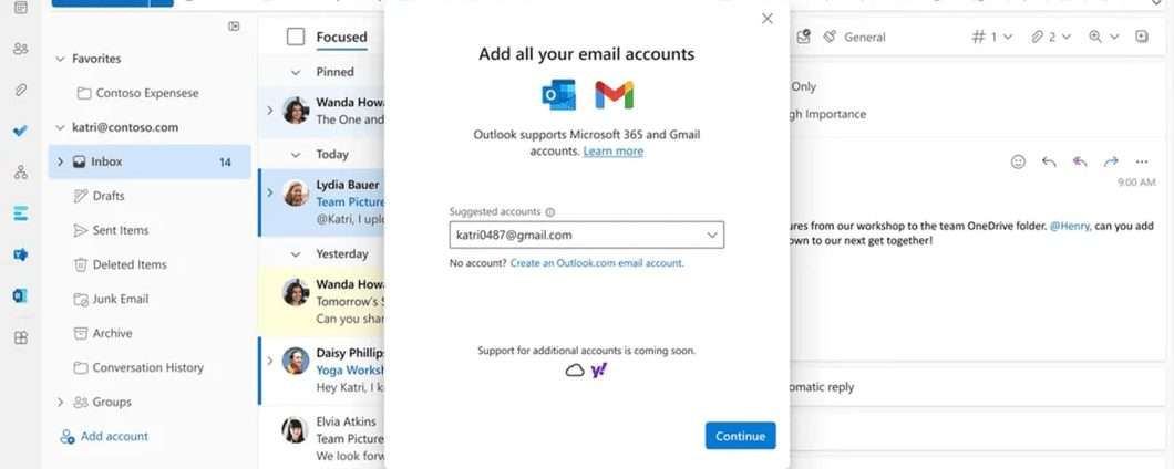 Microsoft Outlook supporto Gmail anteprima Office Insider