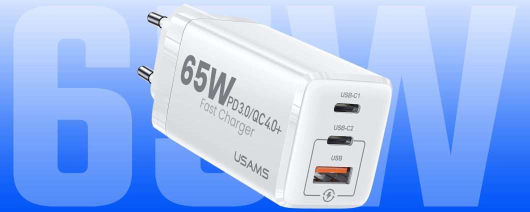 Caricatore USB-C 65W con 3 porte: il prezzo crolla