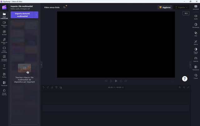 clipchamp schermata editor video