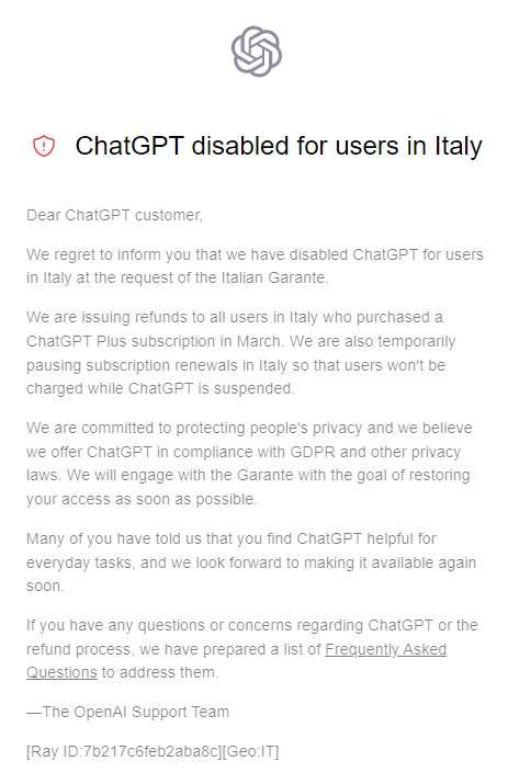 ChatGPT disattivato in Italia