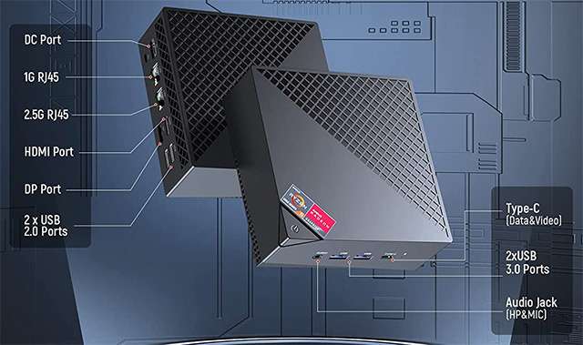 NiPoGi AM06 PRO: il design e le porte di connessione presenti sul Mini PC