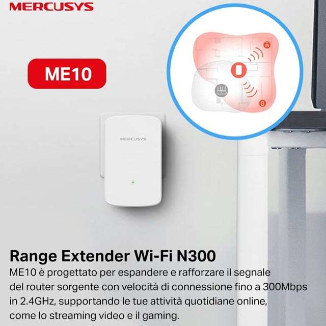 Il ripetitore TP-Link Mercusys ME10 utile per estendere la portata della rete Wi-Fi