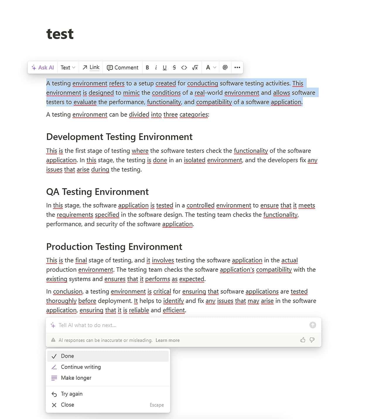 Notion AI test spazio di lavoro generato IA