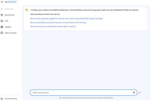 L'interfaccia del chatbot Google Bard