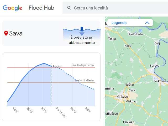 Le previsioni delle inondazioni segnalate su Flood Hub di Google