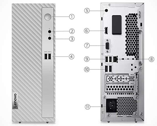 Il design del PC e le porte in dotazione a Lenovo IdeaCentre 3