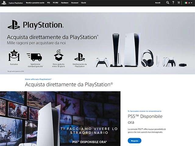 Il negozio PlayStation Direct di Sony, ora accessibile anche dall'Italia