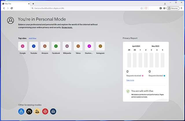 Uno screenshot per il nuovo browser Ulaa di Zoho