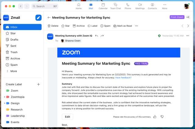 Zoom IQ Meeting Summary
