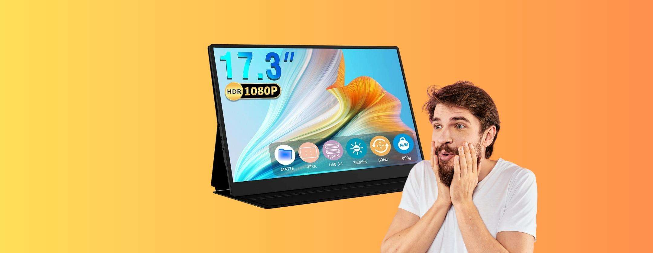 Custodia Da Trasporto Per Monitor Portatile 17,3 Pollici - Compatibile ASUS, ViewSonic, Arzopa, Tessuto Impermeabile, Con Tasca E Maniglia, Colore Nero - 2