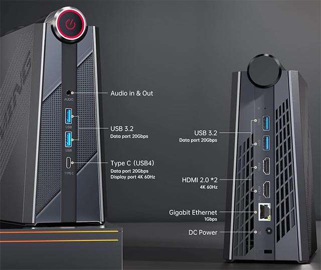 NiPoGi AM08PRO: le porte di connessione presenti sul Mini PC da gaming