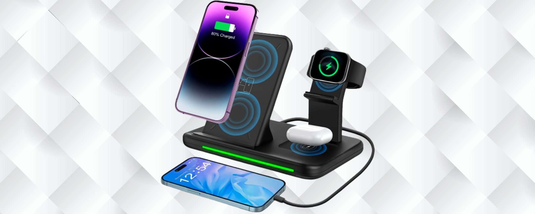 Stazione di ricarica 4in1, ADDIO FILI con la magia del wireless (19€)