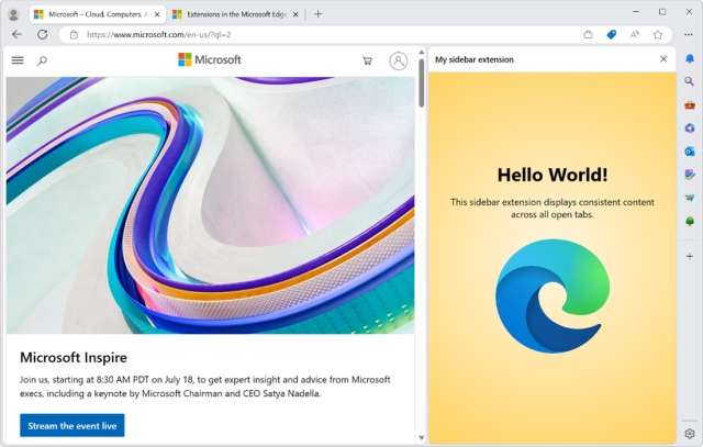 Microsoft Edge - sidebar add-on