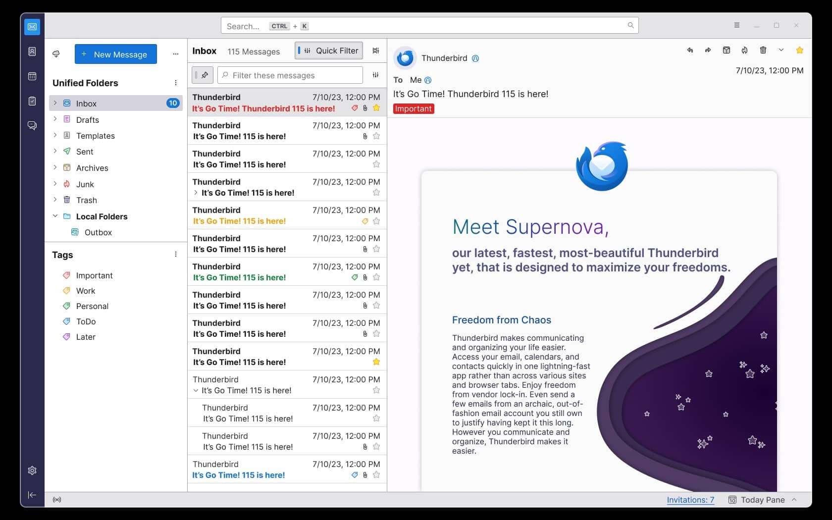 Mozilla Thunderbird versione 115 aggiornamento Card View