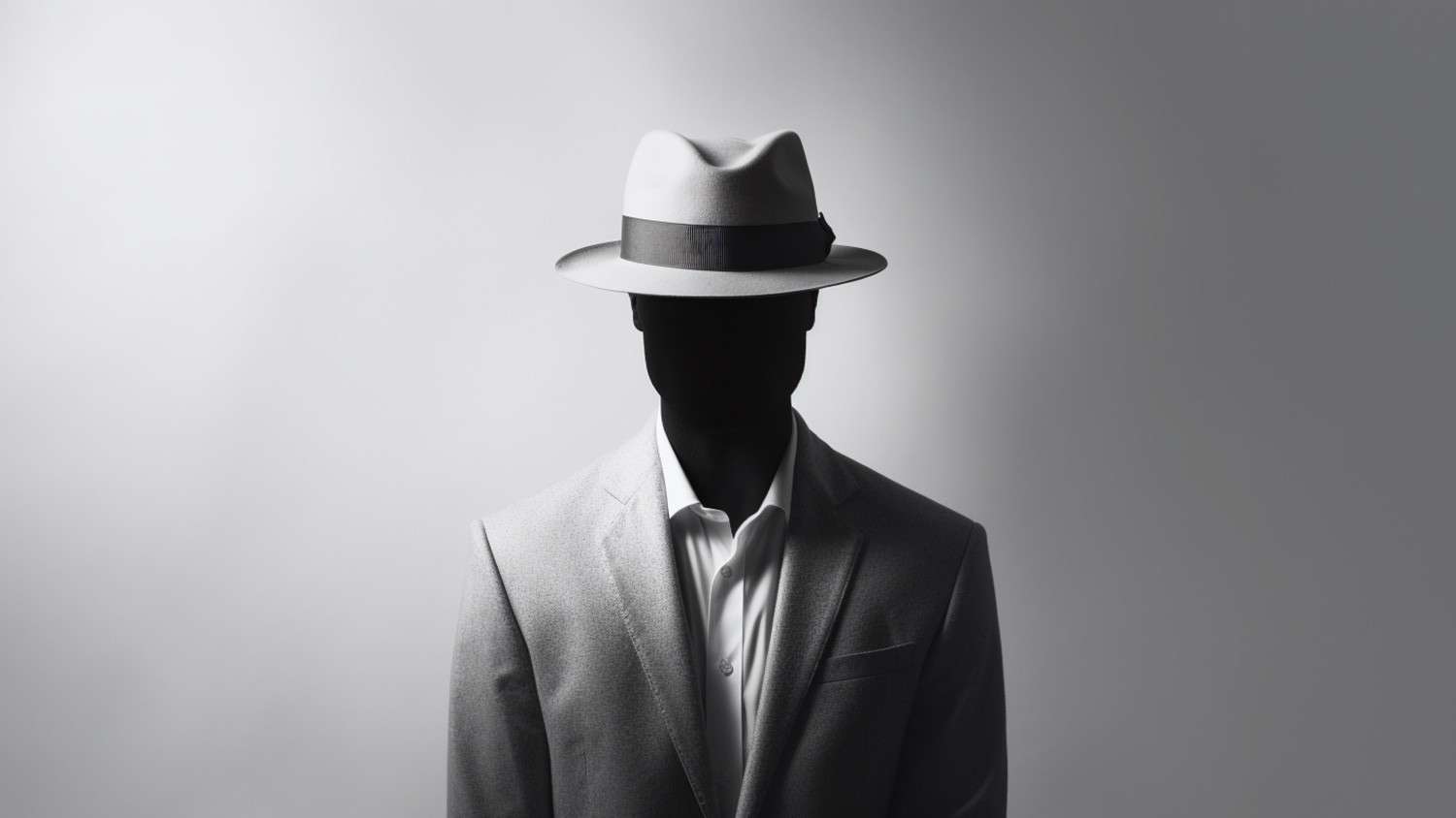 uomo elegante con cappello senza volto in bianco e nero
