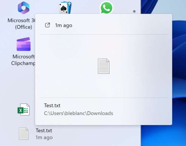 Windows 11 - anteprima file menu Start