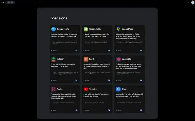 Google Bard estensioni