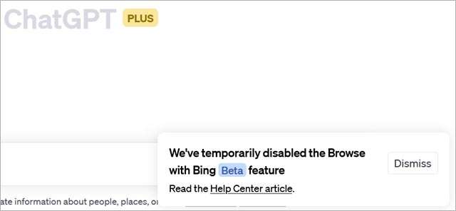 OpenAI ha disabilitato la funzionalità Browser with Bing di ChatGPT Plus
